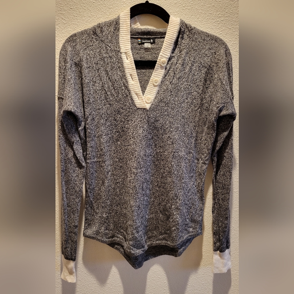 Smartwool Women's Shadow Pine Hoodie Wool Sweater Gray White